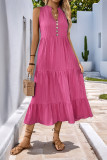 Solid Color V-Neck Sleeveless Waist Cinched Dress