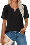 Hollow Out Short Sleeved Solid Color T-Shirt