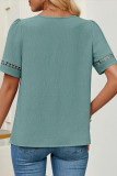 Hollow Out Short Sleeved Solid Color T-Shirt