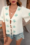 Lotus Leaf Edge Short Sleeved Embroidered Bow Tie Shirt