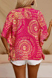 V-Neck Printed Vacation Style Bat Sleeve Shirt
