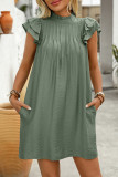Summer Ruffled Short Sleeve Pleated Pocket Dress