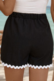 Loose Drawstring Wavy Edge Black Shorts