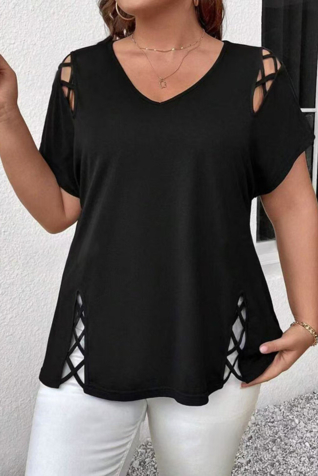 Large Size Solid Color Round Neck Short Sleeved T-Shirt