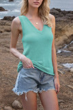 V-Neck Solid Color Backless Knitted Strap Vest