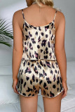 Satin Leopard Print Tank Top Shorts Two-Piece Set