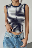Summer Round Neck Striped Sleeveless Knitted Vest