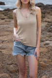 V-Neck Solid Color Backless Knitted Strap Vest