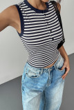 Summer Round Neck Striped Sleeveless Knitted Vest
