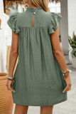 Summer Ruffled Short Sleeve Pleated Pocket Dress