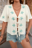 Lotus Leaf Edge Short Sleeved Embroidered Bow Tie Shirt