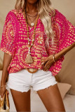 V-Neck Printed Vacation Style Bat Sleeve Shirt