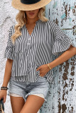 V-Neck Solid Color Ruffled Short Sleeved Shirt