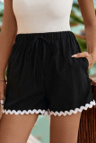 Loose Drawstring Wavy Edge Black Shorts