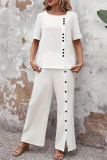 Solid Color Square Neck Short Sleeved Shirt Pants Two-Piece Set