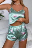 Satin Leopard Print Tank Top Shorts Two-Piece Set