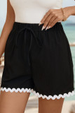 Loose Drawstring Wavy Edge Black Shorts