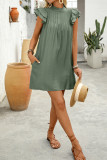 Summer Ruffled Short Sleeve Pleated Pocket Dress