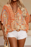 V-Neck Printed Vacation Style Bat Sleeve Shirt