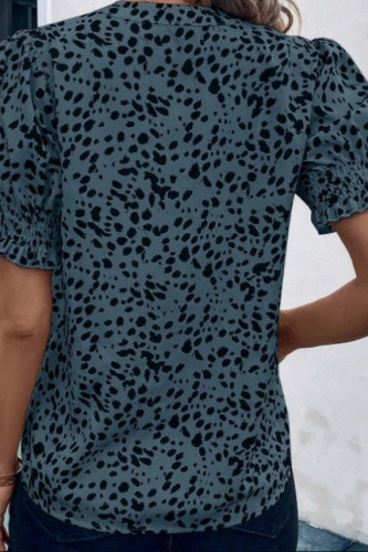 Leopard Print Lantern Short Sleeve Shirt