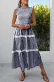 Summer Striped Lace Patchwork Sleeveless Dress
