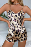 Satin Leopard Print Tank Top Shorts Two-Piece Set