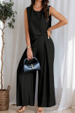 Solid Color Round Neck Vest Pants Two-Piece Set