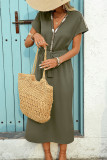 Solid Color Sequin V-Neck Short Sleeve Dress