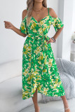 V-Neck Floral Print Suspender Sleeveless Dress