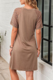 Solid Color Hollow Short Sleeved Round Neck Pleated Dress