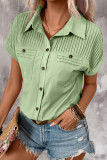 Solid Color Lapel Pleated Short Sleeved T-Shirt