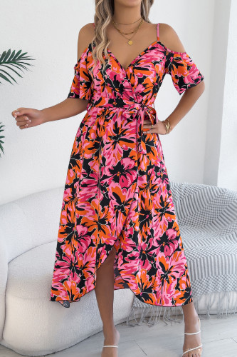 V-Neck Floral Print Suspender Sleeveless Dress