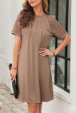Solid Color Hollow Short Sleeved Round Neck Pleated Dress