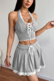 Strap Lace Vest SportsSkirt Two-Piece Set