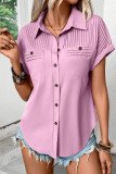Solid Color Lapel Pleated Short Sleeved T-Shirt