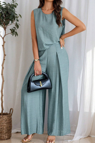 Solid Color Round Neck Vest Pants Two-Piece Set