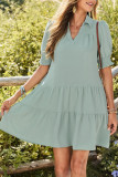 Solid Color Lapel Pleated Bubble Sleeve Dress