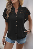 Swiss Dot Lotus Leaf Short Sleeve Cardigan Shirt