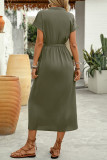 Solid Color Sequin V-Neck Short Sleeve Dress