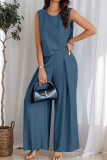 Solid Color Round Neck Vest Pants Two-Piece Set