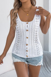 Solid Color Hollow Button Knit Sleeveless Vest