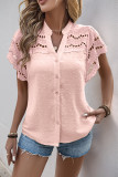 Swiss Dot Lotus Leaf Short Sleeve Cardigan Shirt