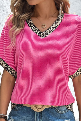Leopard Striped Vacation Casual V-Neck T-Shirt