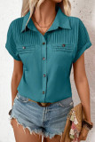 Solid Color Lapel Pleated Short Sleeved T-Shirt
