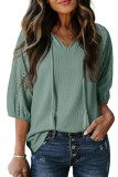 Waffle Hollow V-Neck Bubble Short Sleeve T-Shirt