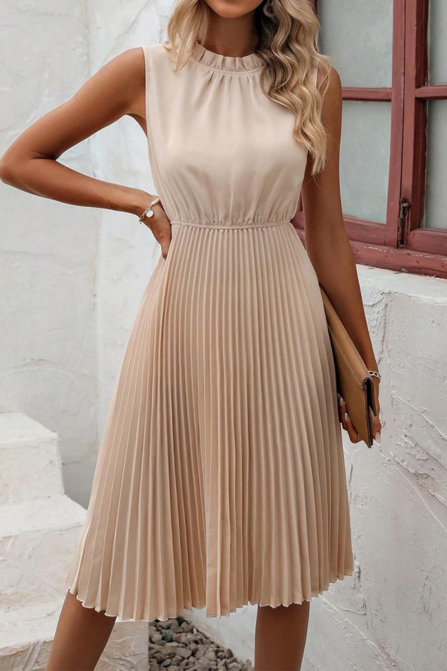 Summer Solid Color Sleeveless Pleated Dress