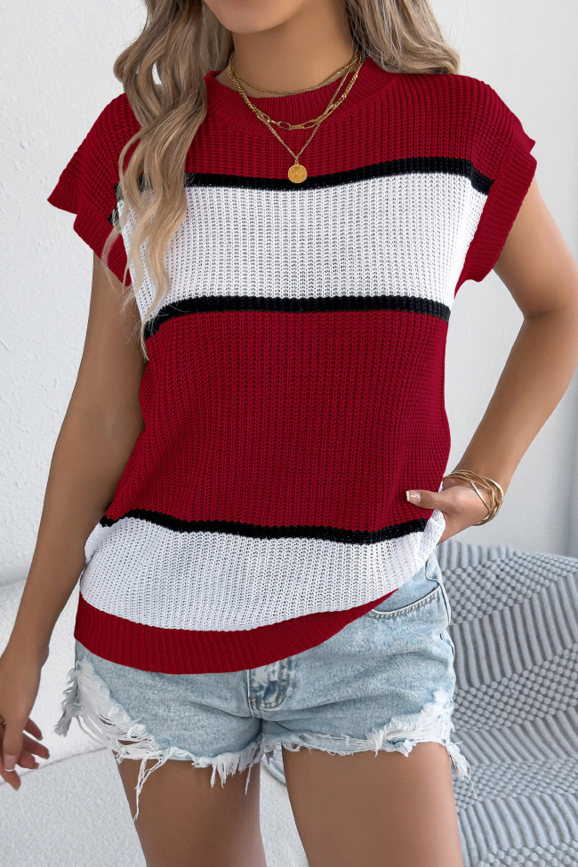Summer Contrasting Striped Casual Loose Knit Sweater