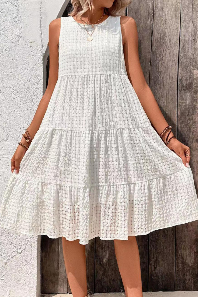 Round Neck Sleeveless Ruffle Edge Dress