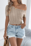 Summer Casual Off Shoulder Hollow Short Sleeved Knitted Sweater