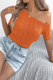 Summer Casual Off Shoulder Hollow Short Sleeved Knitted Sweater